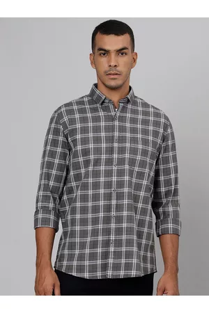 Richlook Men Grey & White Slim Fit Checked Pure Cotton Casual Shirt