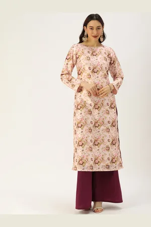 Ethnovog Women Pink Floral Printed Made To Measure Kurta with Palazzos