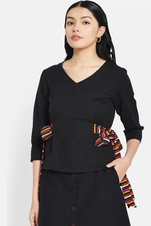 Fabindia Black & Red Cinched Waist Top