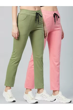 Blinkin Women Pack Of 2 Green & Pink Solid Relaxed-Fit Track Pants