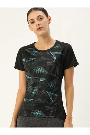 Campus Women Black Printed Round Neck T-shirt