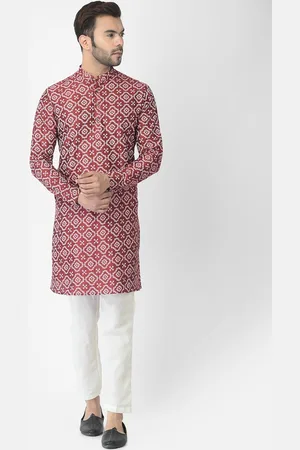 DEYANN Men Red Bandhani Printed Kurta with Trousers