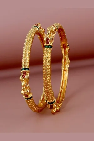 Lucky Jewellery 18K Gold-Plated Red & Green Traditional Bangles