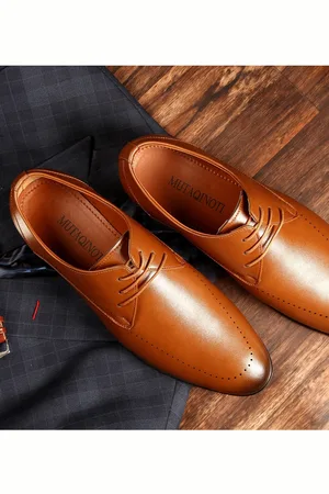 MUTAQINOTI Men Tan Brown Textured Formal Derbys