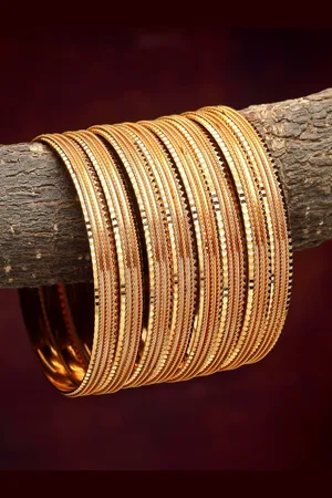 Zeneme Women Set of 8 Gold-Plated Textured Classic Bangles
