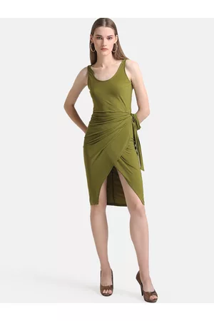 Kazo Green Tie-Up Wrap Knitted Dress