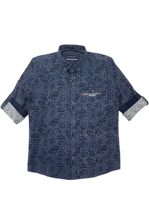 CAVIO Boys Navy Blue Premium Printed Casual Shirt