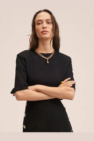 MANGO Women Black Pure Cotton Solid T-shirt
