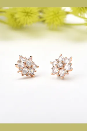 Ami Women Rose Gold Plated Cubic Zirconia Contemporary Stud Earrings