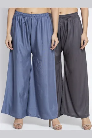Jinfo Women Pack-2 Grey & Blue Flared Knitted Ethnic Palazzos
