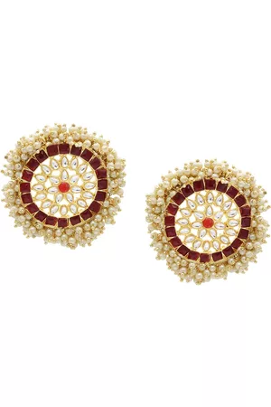 Asmitta Jewellery Gold-Plated & Maroon Circular Drop Earrings