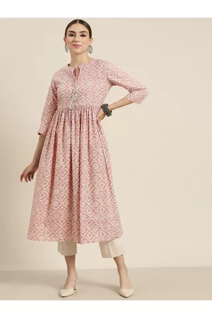 Sassafras Women Mauve & White Bandhani Printed Gotta Patti Anarkali Kurta