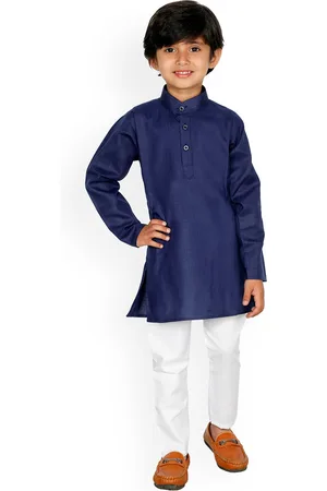DKGF FASHION Boys Navy Blue & White Kurta with Pyjamas