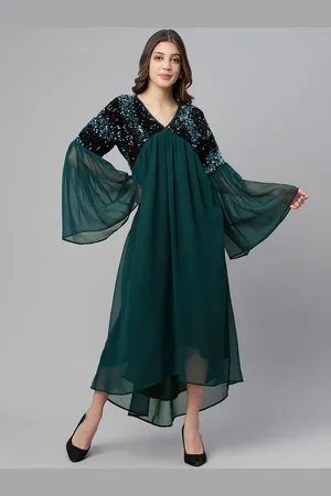 Cottinfab Women Green & Black Georgette Maxi Dress