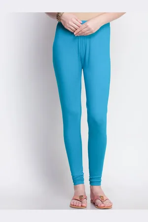 Dollar Missy Women Blue Solid Cotton Churidar-Length Leggings