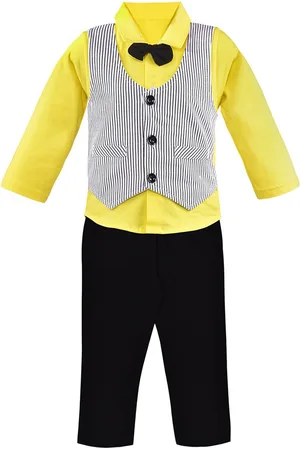 Wish Karo Boys Yellow & Black Shirt with Trousers & Waistcoat