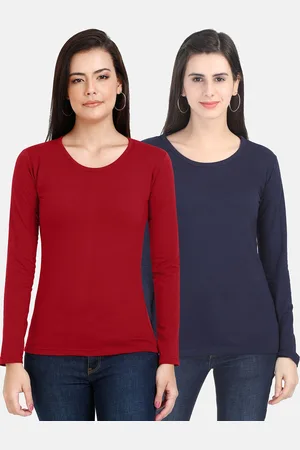 Fleximaa Women Set Of 2 Maroon & Navy Blue T-shirt