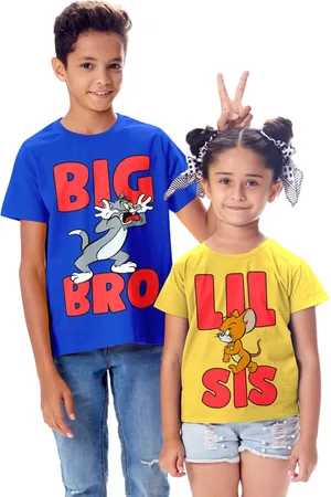 BonOrganik Girls Yellow Red Tom And Jerry Rakhi Theme Printed Pure Cotton T-shirt