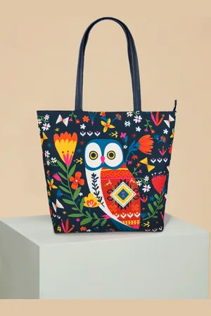 TEAL Navy Blue Printed Tote Bag