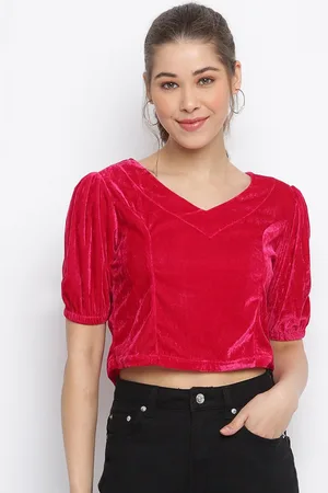 Mayra Women Red Velvet Crop Top