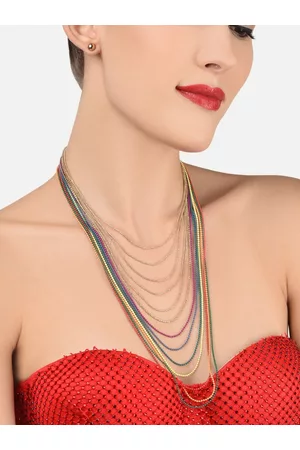 Ami Women Multicoloured Gold-Plated Layered Chain With Earrings