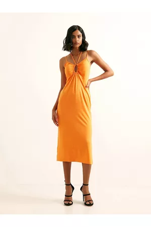 COVER STORY Women Orange Solid Sheath Midi Dress