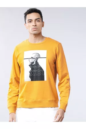 LocoMotive Men Mustard Yellow Printed Sweatshirt