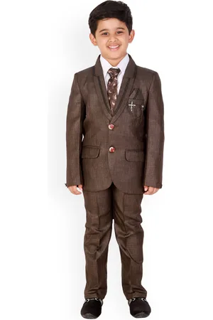 DKGF FASHION Boys Brown Printed 4-Piece Party Suit