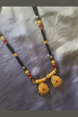 Digital Dress Room Gold-Plated & Black Stone-Studded Mangalsutra