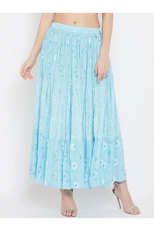 Clora Creation Women Blue & White Printed Flared Maxi Skirt
