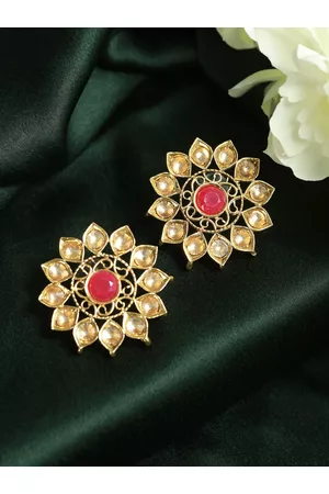 Priyaasi Gold-Toned & Pink Floral Studs Earrings