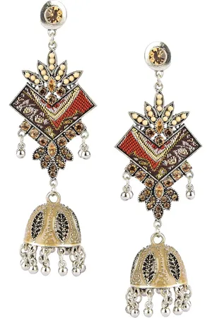 DESI COLOUR Beige & Navy Blue Contemporary Drop Earrings