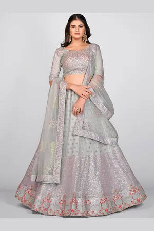 SHOPGARB Grey & Silver-Toned Embellished Sequinned Semi-Stitched Lehenga & Unstitched Blouse With Dupatta