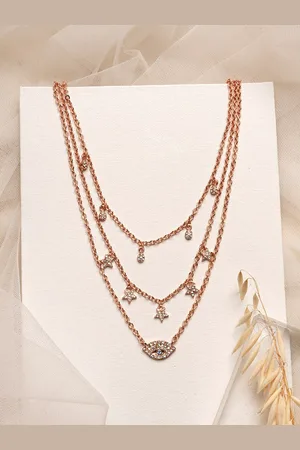 Joker & Witch Rose Gold & Transparent Brass Radiant Evil Eye Layered Necklace