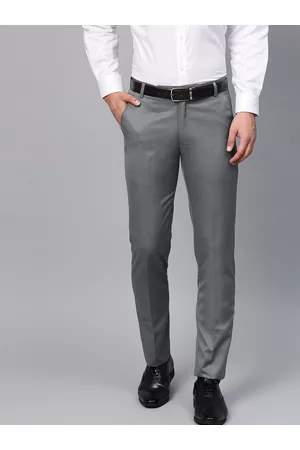 MANQ Men Grey Smart Slim Fit Solid Formal Trousers
