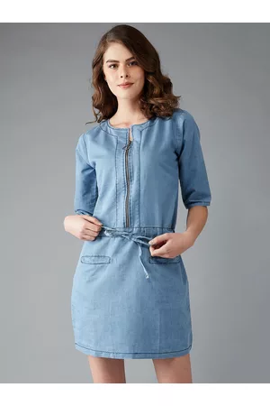 DOLCE CRUDO Women Lightweight Blue Sheath Denim Dress