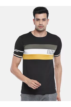 Pantaloons Men T-shirts - Men Black Colourblocked Slim Fit T-shirt