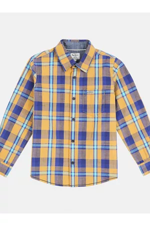 Pepe Jeans Boys Yellow & Blue Cotton Checked Casual Shirt