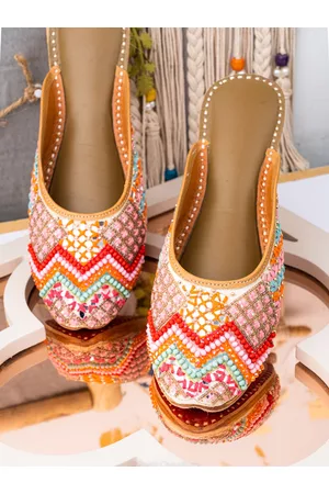 Nidhi Rathi Women Multicoloured Embellished Leather Ethnic Open Toe Flats