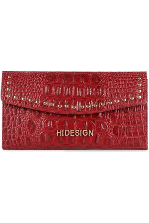 Hidesign Women Red Crocodile Skin Textured Zip Around Leather Wallet