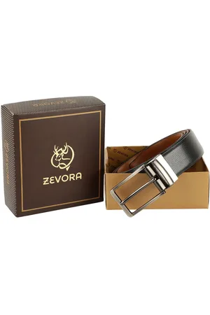 ZEVORA Men Black Textured Reversible Formal Belt