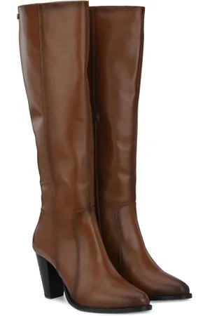 Delize Women Tan Brown Leather Chelsea knee Boots