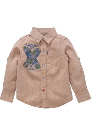 KiddoPanti Boys Beige Regular Fit Printed Casual Shirt