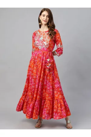 Ishin Red Embellished Maxi Dress