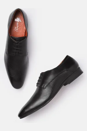 Gabicci Men Black Woven Design Leather Derbys Formal Shoes