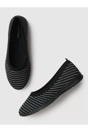 Marc Loire Women Black & Blue Striped Woven Design Ballerinas