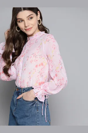 Mast & Harbour Women Pink Regular Fit Printed Semi-Sheer Casual Shirt