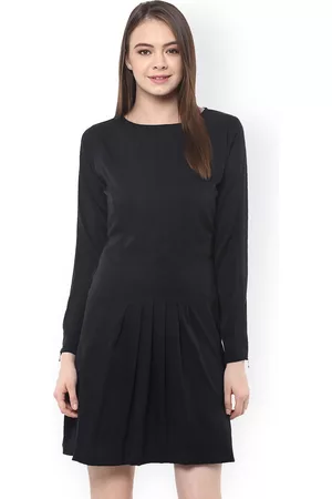 Miss Chase Women Black Crepe Solid A-Line Dress