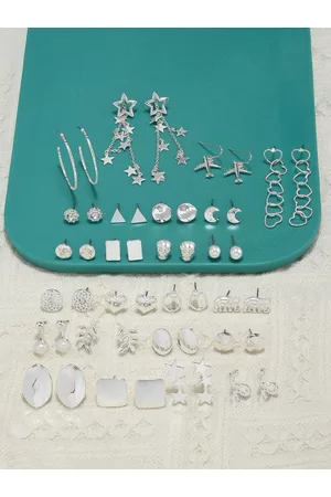 Ami Set of 24 Silver Tone Contemporary Classy Stud & Drop Earrings