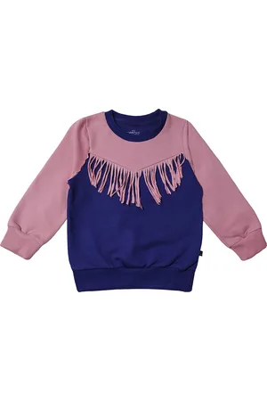 KiddoPanti Girls Pink & Blue Colourblocked Sweatshirt